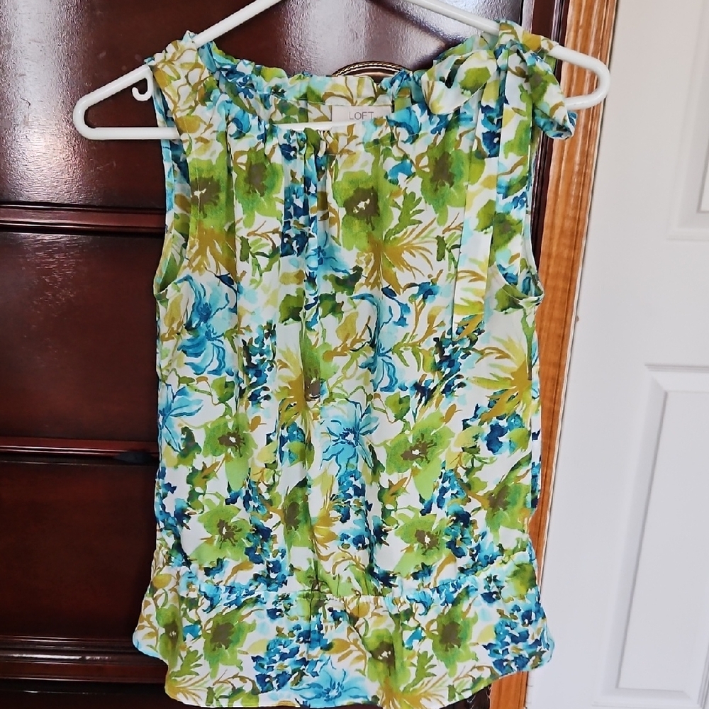 LOFT Floral Sleeveless Blouse - Green and Blue